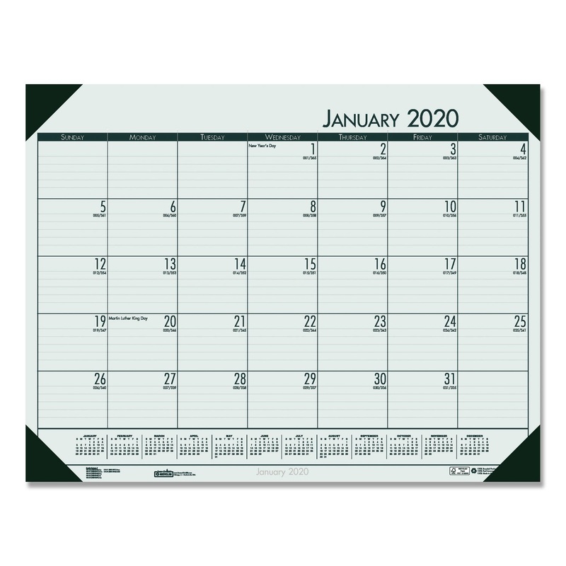 RECYCLED ECOTONES WOODLAND GREEN MONTHLY DESK PAD CALENDAR, 22 X 17, 2020