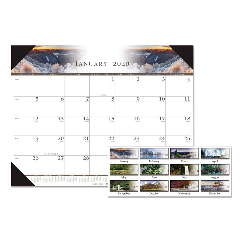 RECYCLED FULL-COLOR PHOTO MONTHLY DESK PAD CALENDAR, 22 X 17, 2020