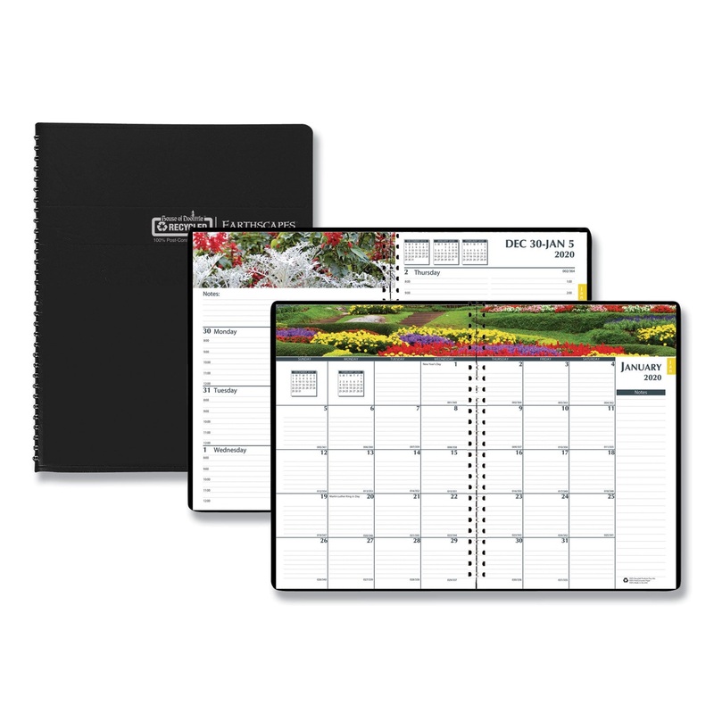 RECYCLED GARDENS OF THE WORLD WEEKLY/MONTHLY PLANNER, 10 X 7, BLACK, 2020