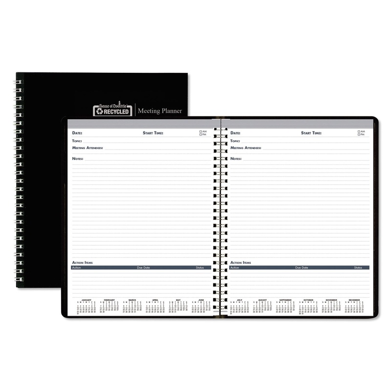 RECYCLED MEETING NOTE PLANNER, 11 X 8 1/2, BLACK/BLUE, 2020