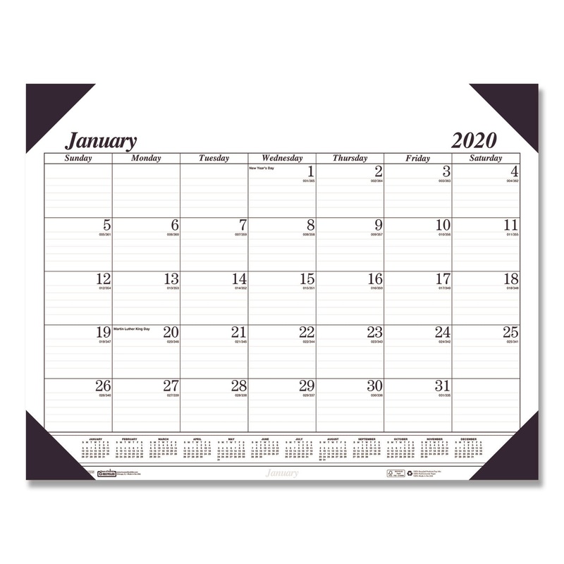 RECYCLED ONE-COLOR REFILLABLE MONTHLY DESK PAD CALENDAR, 22 X 17, 2020
