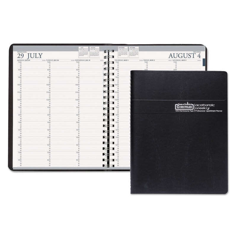 RECYCLED PROFESSIONAL ACADEMIC WEEKLY PLANNER, 11 X 8 1/2, BLACK, 2019-2020