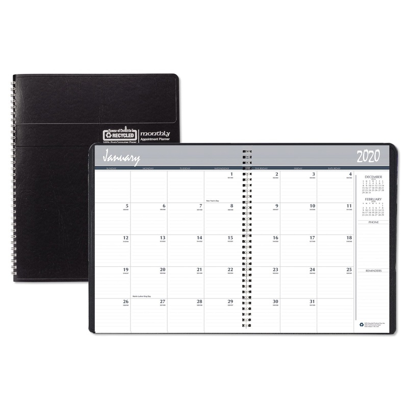 RECYCLED RULED MONTHLY PLANNER, 14-MONTH DEC.-JAN., 11 X 8 1/2, BLACK, 2019-2021