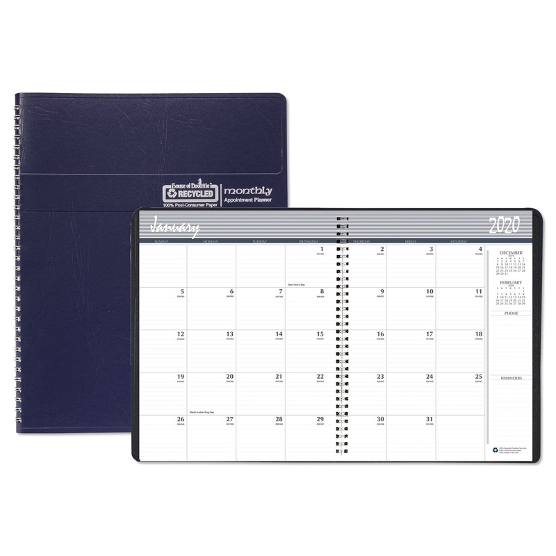 RECYCLED RULED MONTHLY PLANNER, 14-MONTH DEC.-JAN., 11 X 8 1/2, BLUE, 2019-2021