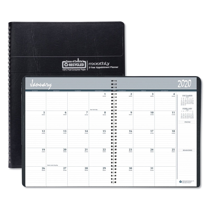 RECYCLED RULED MONTHLY PLANNER, 14-MONTH DEC.-JAN., 8 3/4 X 6 7/8, BLACK, 2019-2021