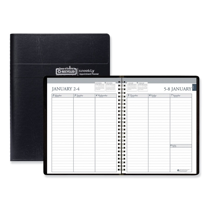 RECYCLED WEEKLY APPOINTMENT BOOK, RULED WITHOUT TIMES, 8 3/4 X 6 7/8, BLACK, 2020