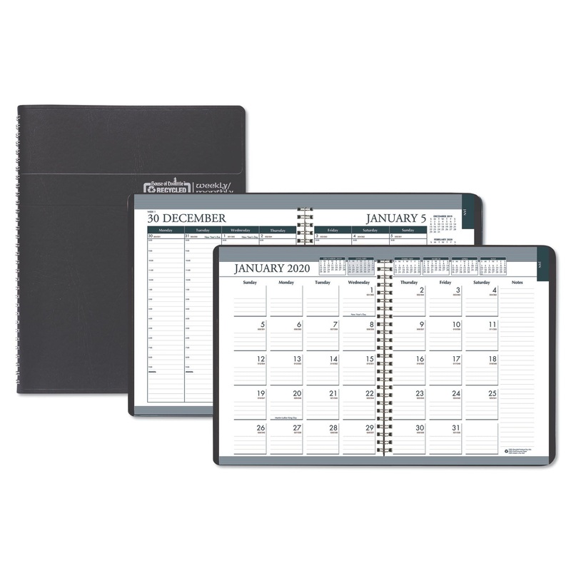 RECYCLED WIREBOUND WEEKLY/MONTHLY PLANNER, 11 X 8 1/2, BLACK LEATHERETTE, 2020