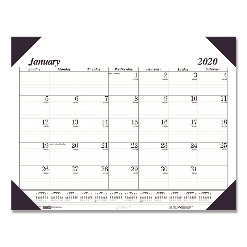 RECYCLED WORKSTATION-SIZE ONE-COLOR MONTHLY DESK PAD CALENDAR, 18 1/2 X 13, 2020