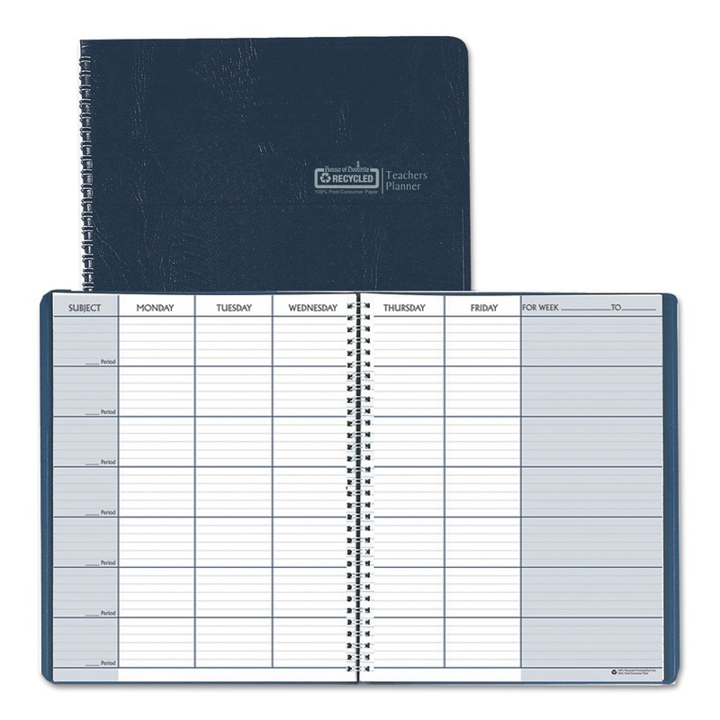 Teacher’s Planner, Embossed Simulated Leather Cover, 11 X 8-1/2, Blue