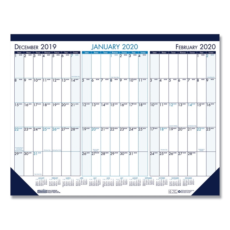 THREE MONTH DESK PAD CALENDAR, 22 X 17, 2019-2021