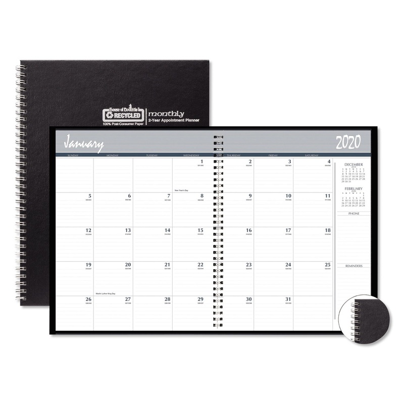 TWO-YEAR MONTHLY HARD COVER PLANNER, 11 X 8 1/2, BLACK, 2020-2021