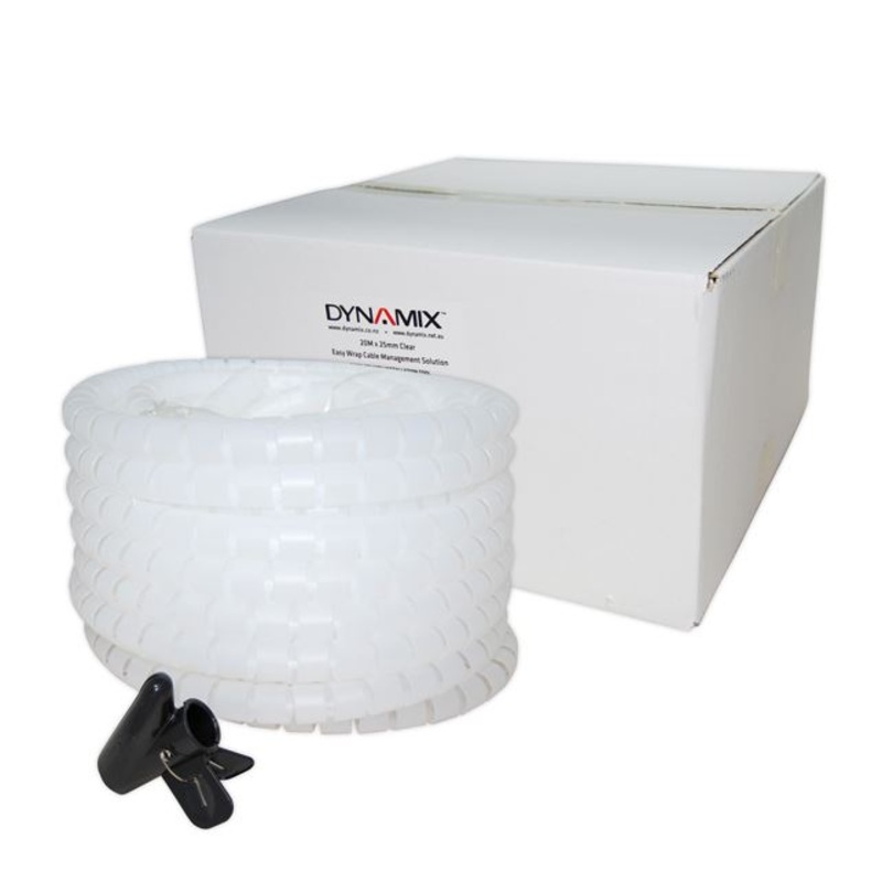 DYNAMIX 20mx25mm Easy Wrap – Cable Management Solution, Bulk Packed, Colour Clear, Includes Tool.