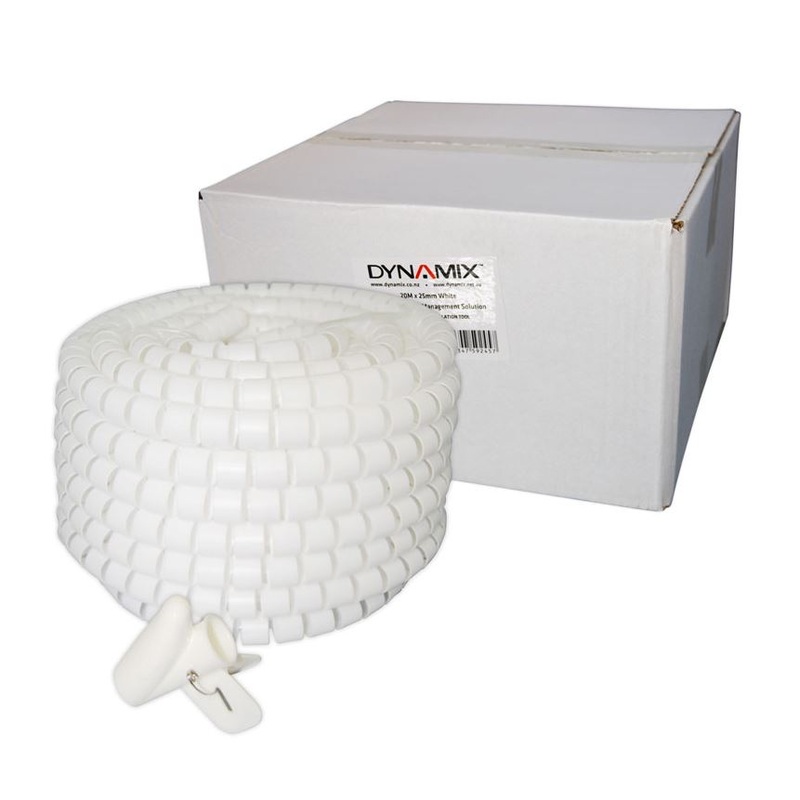 DYNAMIX 20mx25mm Easy Wrap – Cable Management Solution, Bulk Packed, Colour White, Includes Tool.