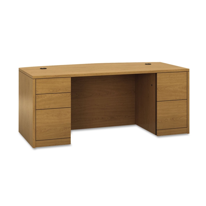 10500 BOW FRONT DOUBLE PEDESTAL DESK, FULL HEIGHT PEDESTALS, 72W X 36D X 29.5H, HARVEST
