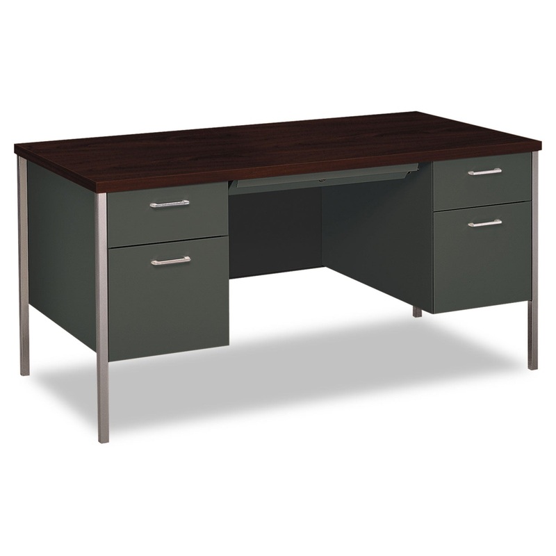 34000 SERIES DOUBLE PEDESTAL DESK, 60W X 30D X 29.5H, MAHOGANY/CHARCOAL