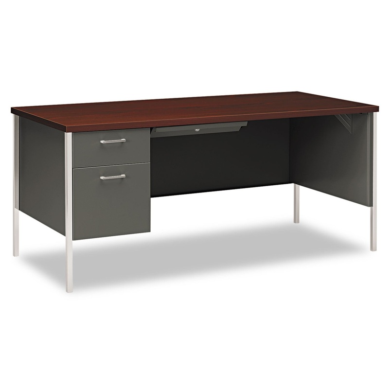 34000 SERIES LEFT PEDESTAL DESK, 66W X 30D X 29.5H, MAHOGANY/CHARCOAL