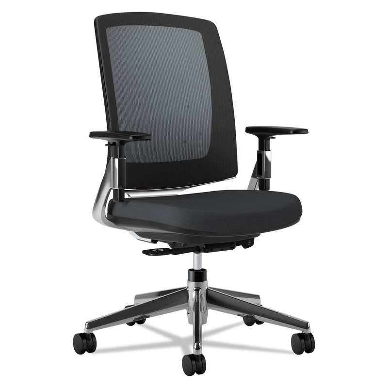 LOTA SERIES MESH MID-BACK WORK CHAIR, SUPPORTS UP TO 250 LBS., BLACK SEAT/BLACK BACK, POLISHED ALUMINUM BASE