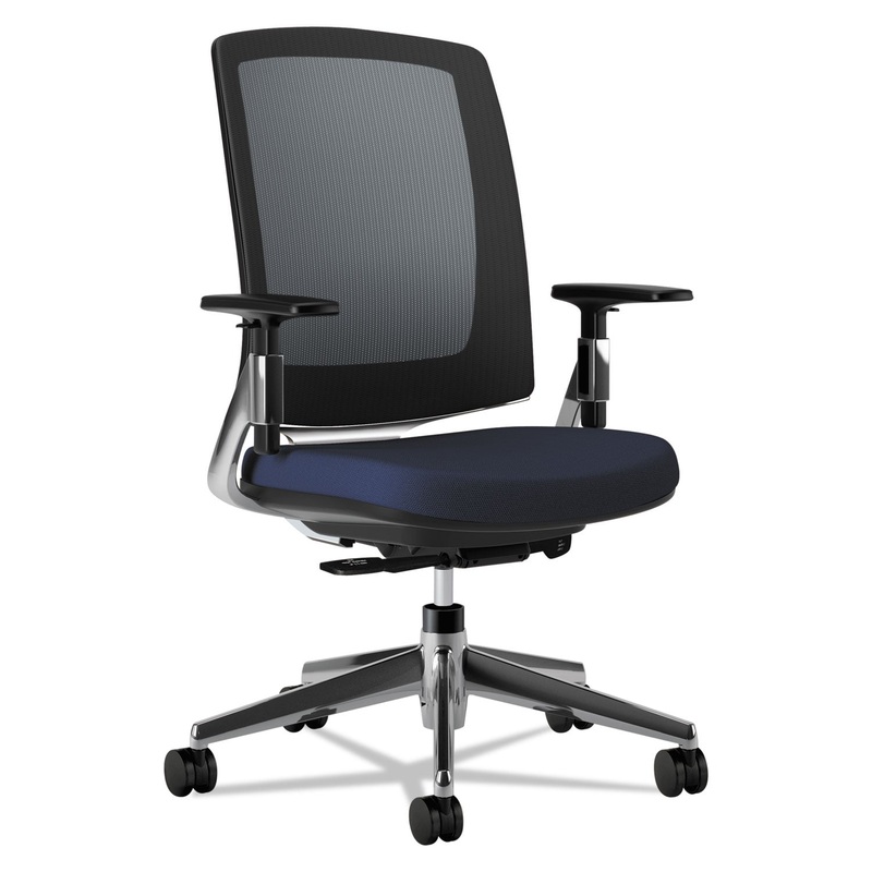 LOTA SERIES MESH MID-BACK WORK CHAIR, SUPPORTS UP TO 250 LBS., NAVY SEAT/NAVY BACK, POLISHED ALUMINUM BASE