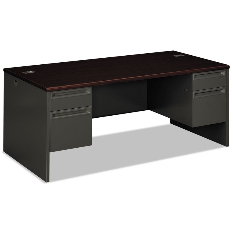 38000 SERIES DOUBLE PEDESTAL DESK, 72W X 36D X 29.5H, MAHOGANY/CHARCOAL