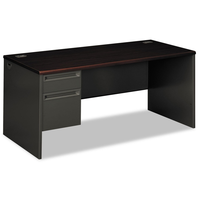 38000 SERIES LEFT PEDESTAL DESK, 66W X 30D X 29.5H, MAHOGANY/CHARCOAL
