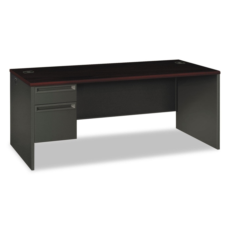 38000 SERIES LEFT PEDESTAL DESK, 72W X 36D X 29.5H, MAHOGANY/CHARCOAL