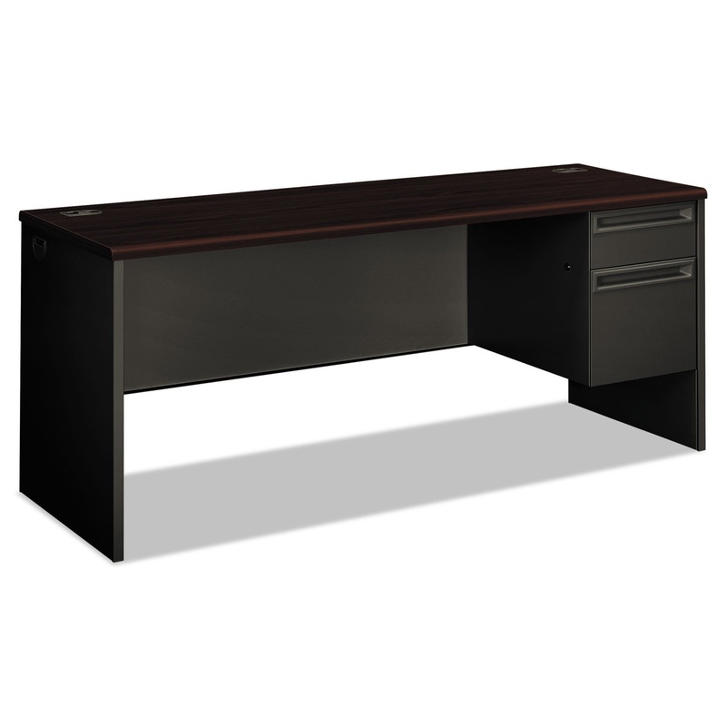 38000 SERIES RIGHT PEDESTAL CREDENZA, 72W X 24D X 29.5H, MAHOGANY/CHARCOAL