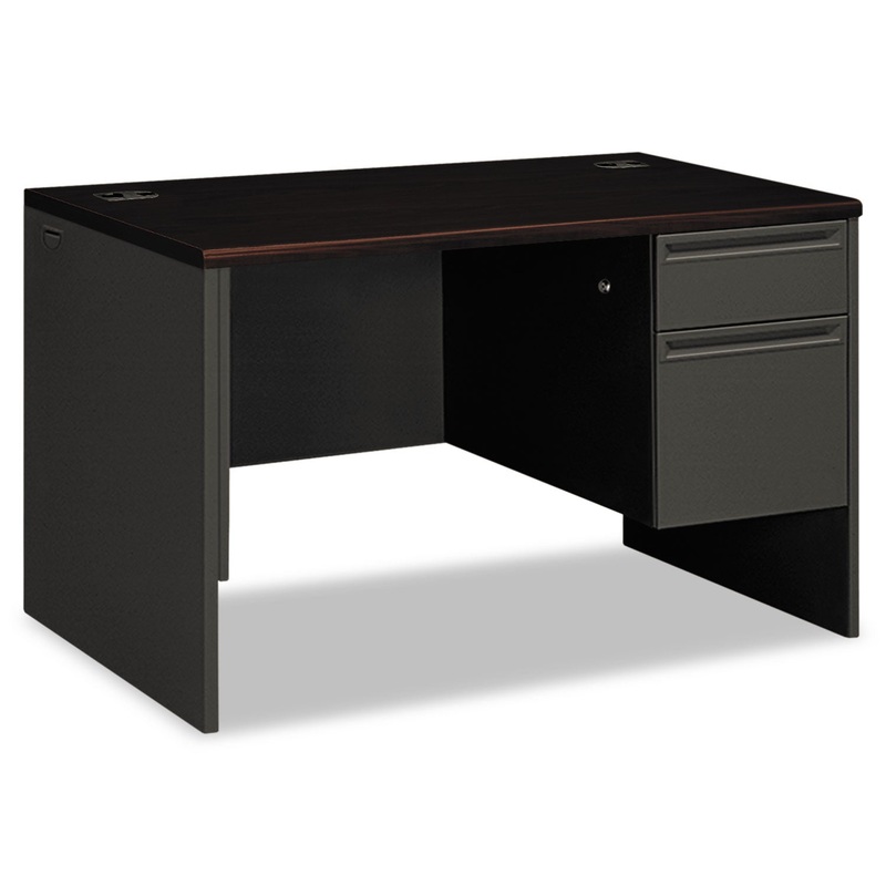 38000 SERIES RIGHT PEDESTAL DESK, 48W X 30D X 29.5H, MAHOGANY/CHARCOAL