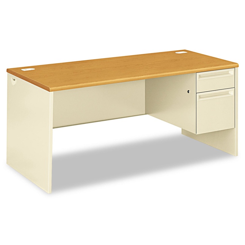 38000 SERIES RIGHT PEDESTAL DESK, 66W X 30D X 29.5H, HARVEST/PUTTY