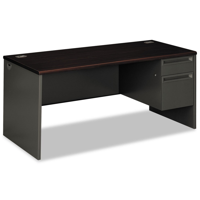 38000 SERIES RIGHT PEDESTAL DESK, 66W X 30D X 29.5H, MAHOGANY/CHARCOAL