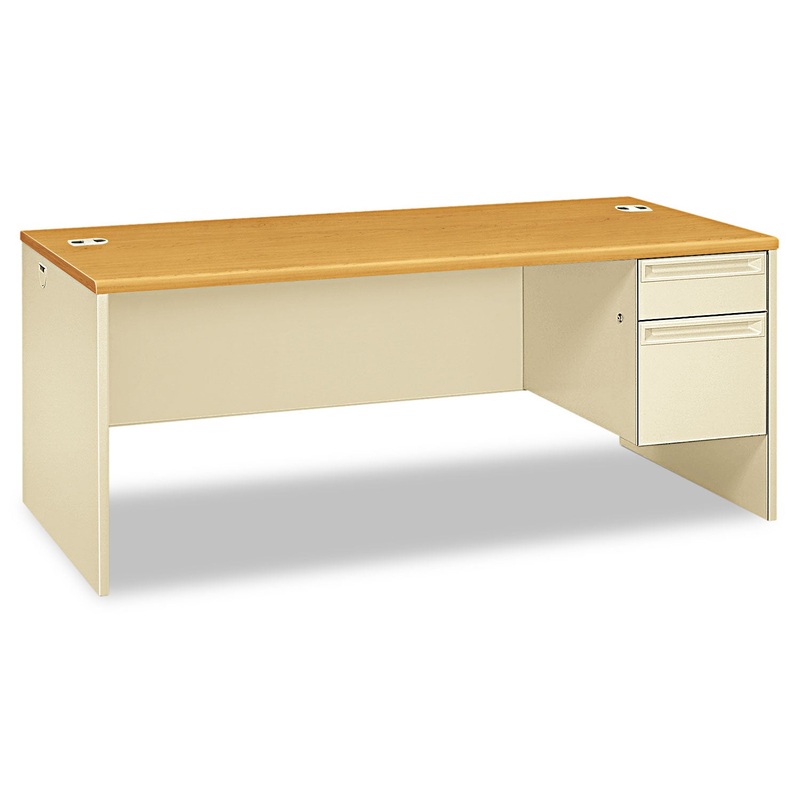 38000 SERIES RIGHT PEDESTAL DESK, 72W X 36D X 29.5H, HARVEST/PUTTY
