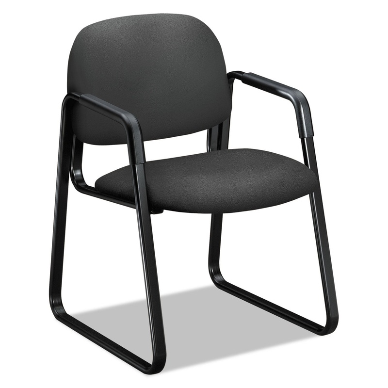SOLUTIONS SEATING 4000 SERIES SLED BASE GUEST CHAIR, 23.5″ X 26″ X 33″, IRON ORE SEAT, IRON ORE BACK, BLACK BASE