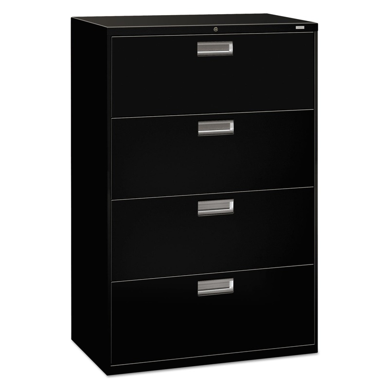 600 SERIES FOUR-DRAWER LATERAL FILE, 36W X 18D X 52.5H, BLACK