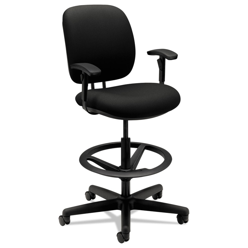 COMFORTASK TASK STOOL WITH ADJUSTABLE FOOTRING, 32″ SEAT HEIGHT, SUPPORTS UP TO 300 LBS, BLACK SEAT/BACK, BLACK BASE