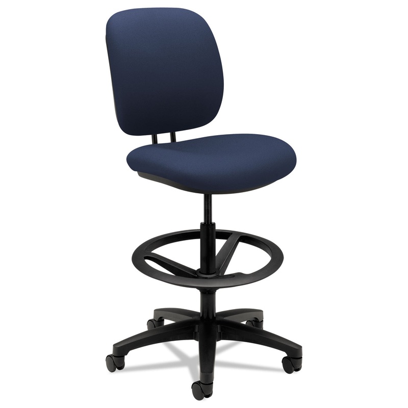 COMFORTASK TASK STOOL WITH ADJUSTABLE FOOTRING, 32″ SEAT HEIGHT, SUPPORTS UP TO 300 LBS, NAVY SEAT/BACK, BLACK BASE
