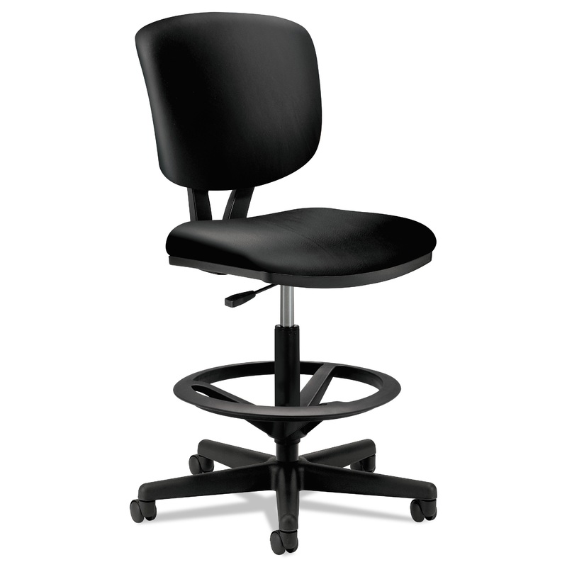 VOLT SERIES LEATHER ADJUSTABLE TASK STOOL, 32.38″ SEAT HEIGHT, SUPPORTS UP TO 275 LBS., BLACK SEAT/BLACK BACK, BLACK BASE