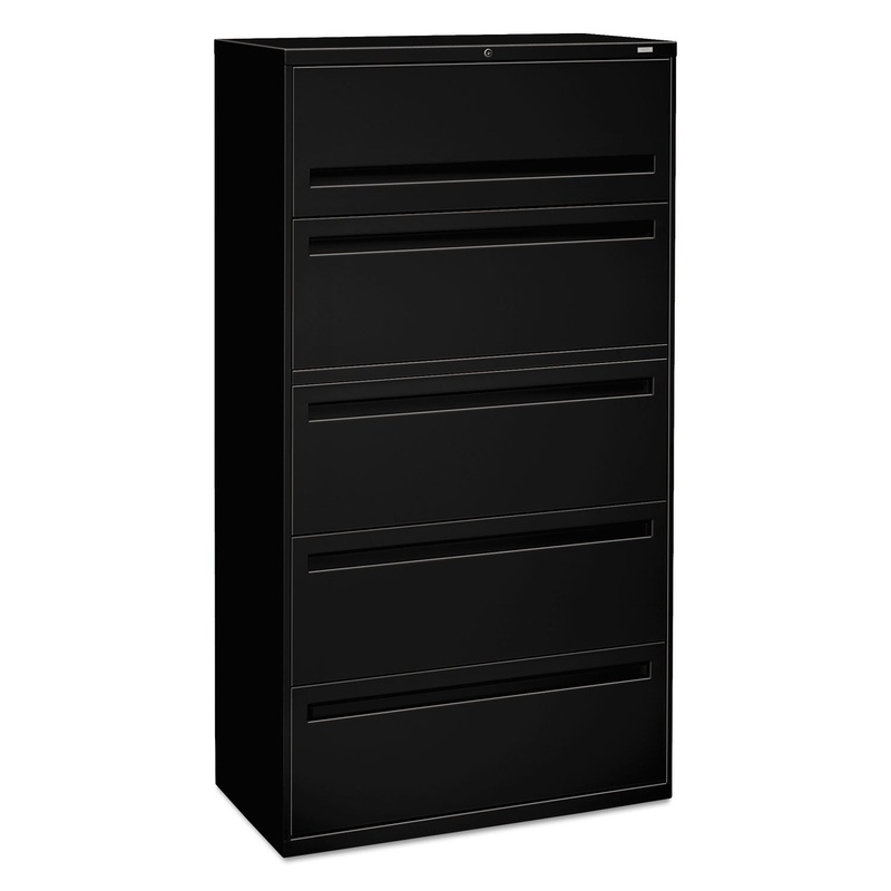 700 SERIES FIVE-DRAWER LATERAL FILE WITH ROLL-OUT SHELF, 36W X 18D X 64.25H, BLACK