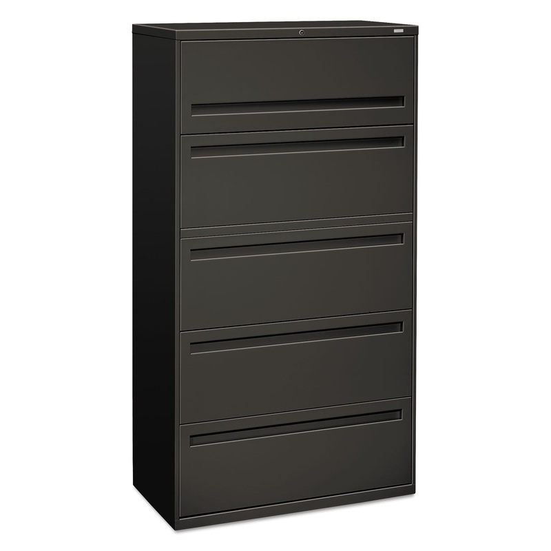 700 SERIES FIVE-DRAWER LATERAL FILE WITH ROLL-OUT SHELF, 36W X 18D X 64.25H, CHARCOAL