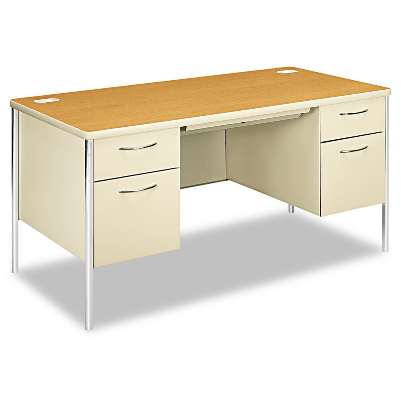 MENTOR SERIES DOUBLE PEDESTAL DESK, 60W X 30D X 29.5H, HARVEST/PUTTY