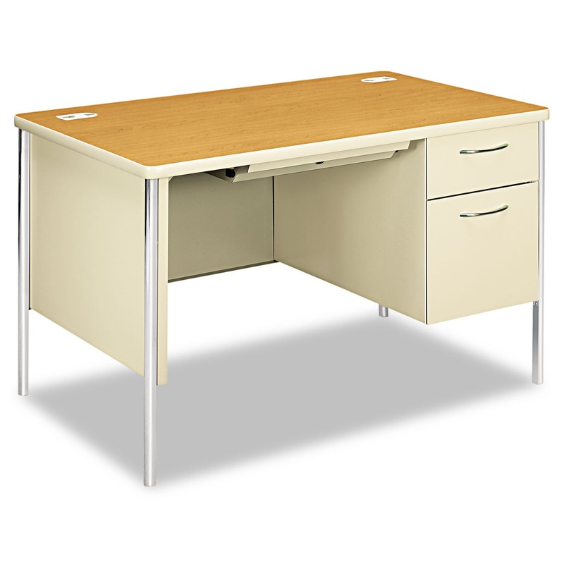 MENTOR SERIES SINGLE PEDESTAL DESK, 48W X 30D X 29.5H, HARVEST/PUTTY