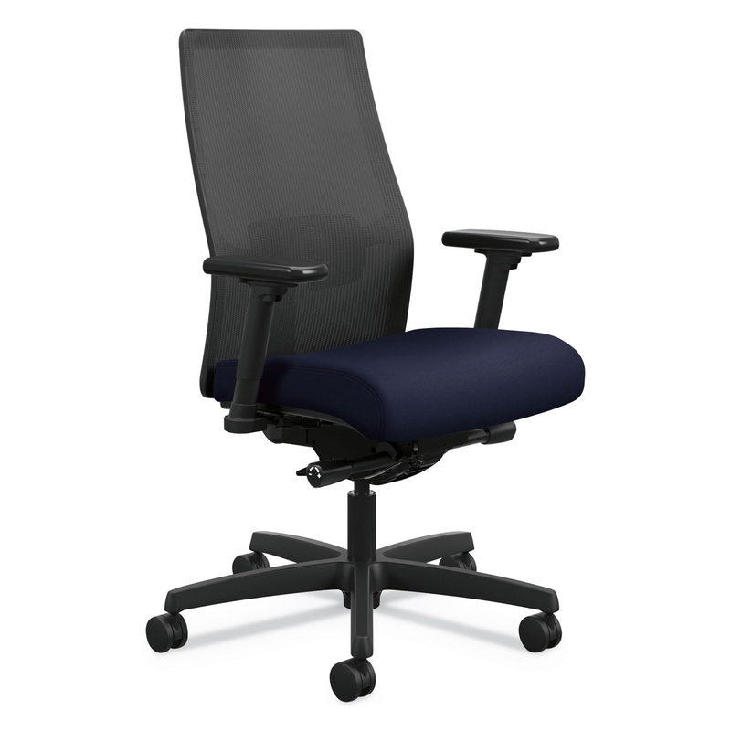 IGNITION 2.0 4-WAY STRETCH MID-BACK MESH TASK CHAIR, SUPPORTS UP TO 300 LBS., NAVY SEAT, BLACK BACK/BASE