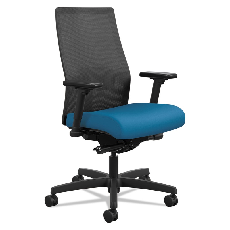 IGNITION 2.0 4-WAY STRETCH MID-BACK MESH TASK CHAIR, SUPPORTS UP TO 300 LBS., PEACOCK SEAT, BLACK BACK, BLACK BASE