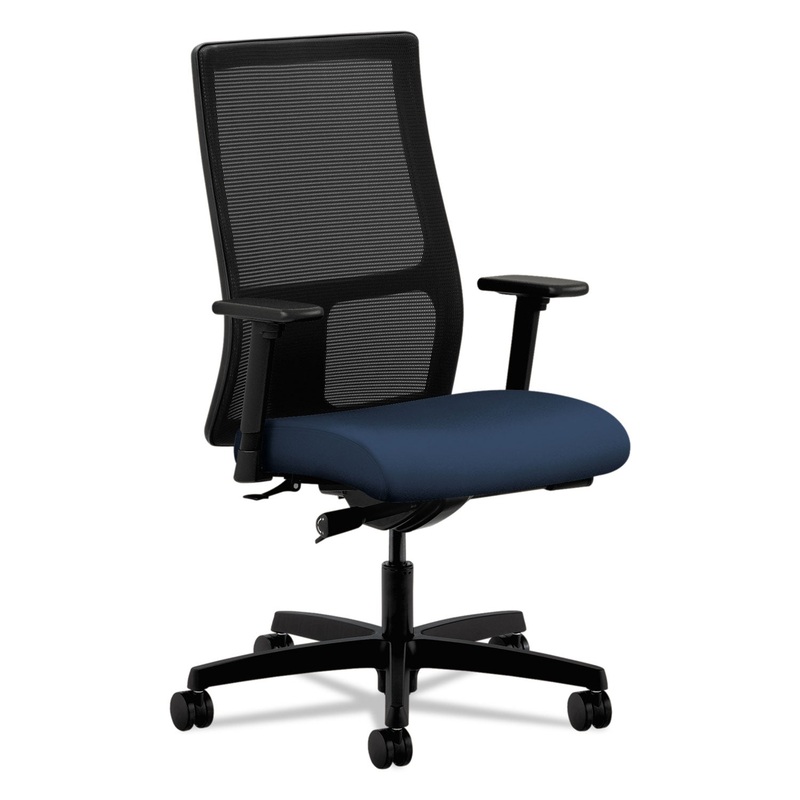 IGNITION SERIES MESH MID-BACK WORK CHAIR, SUPPORTS UP TO 300 LBS., NAVY SEAT/BLACK BACK, BLACK BASE