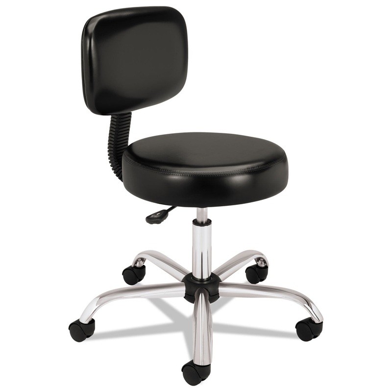 ADJUSTABLE TASK/LAB STOOL WITH BACK, 22″ SEAT HEIGHT, SUPPORTS UP TO 250 LBS., BLACK SEAT/BLACK BACK, STEEL BASE