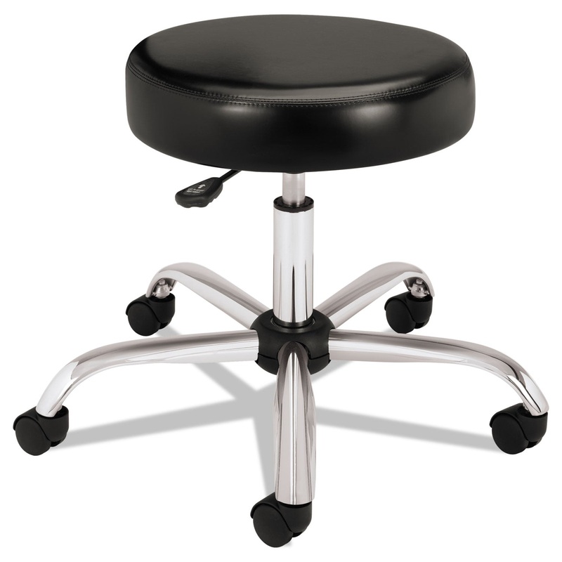 ADJUSTABLE TASK/LAB STOOL WITHOUT BACK, 22″ SEAT HEIGHT, SUPPORTS UP TO 250 LBS., BLACK SEAT, STEEL BASE