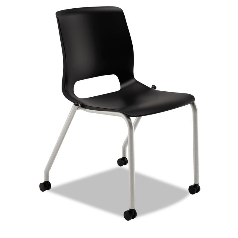 MOTIVATE FOUR-LEG STACKING CHAIR, ONYX SEAT/BLACK BACK, PLATINUM BASE, 2/CARTON