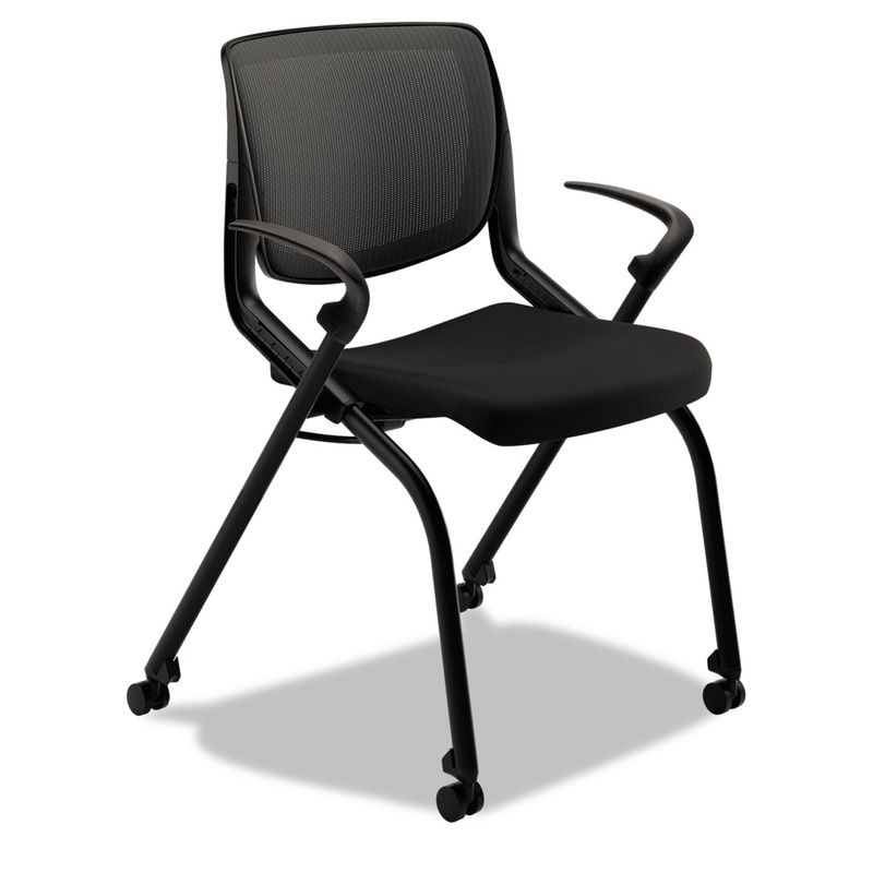 MOTIVATE NESTING/STACKING FLEX-BACK CHAIR, ONYX SEAT/BLACK BACK, BLACK BASE