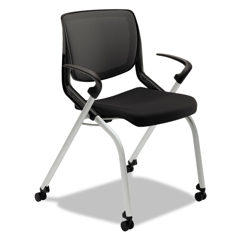 MOTIVATE NESTING/STACKING FLEX-BACK CHAIR, ONYX SEAT/BLACK BACK, PLATINUM BASE