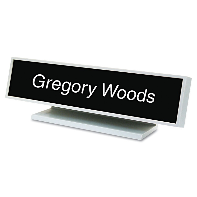 Architectural Desk Sign With Name Plate, Gray, Square Radius