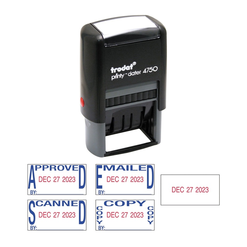 Economy 5-In-1 Date Stamp, Self-Inking, 1 X 1 5/8, Blue/red