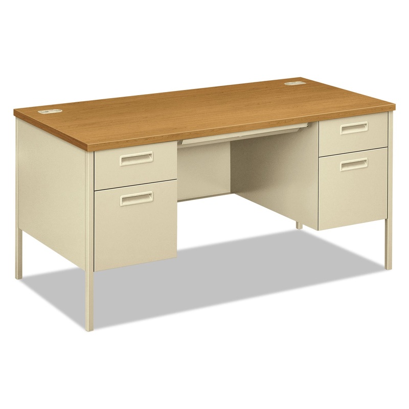 METRO CLASSIC DOUBLE PEDESTAL DESK, 60W X 30D X 29.5H, HARVEST/PUTTY